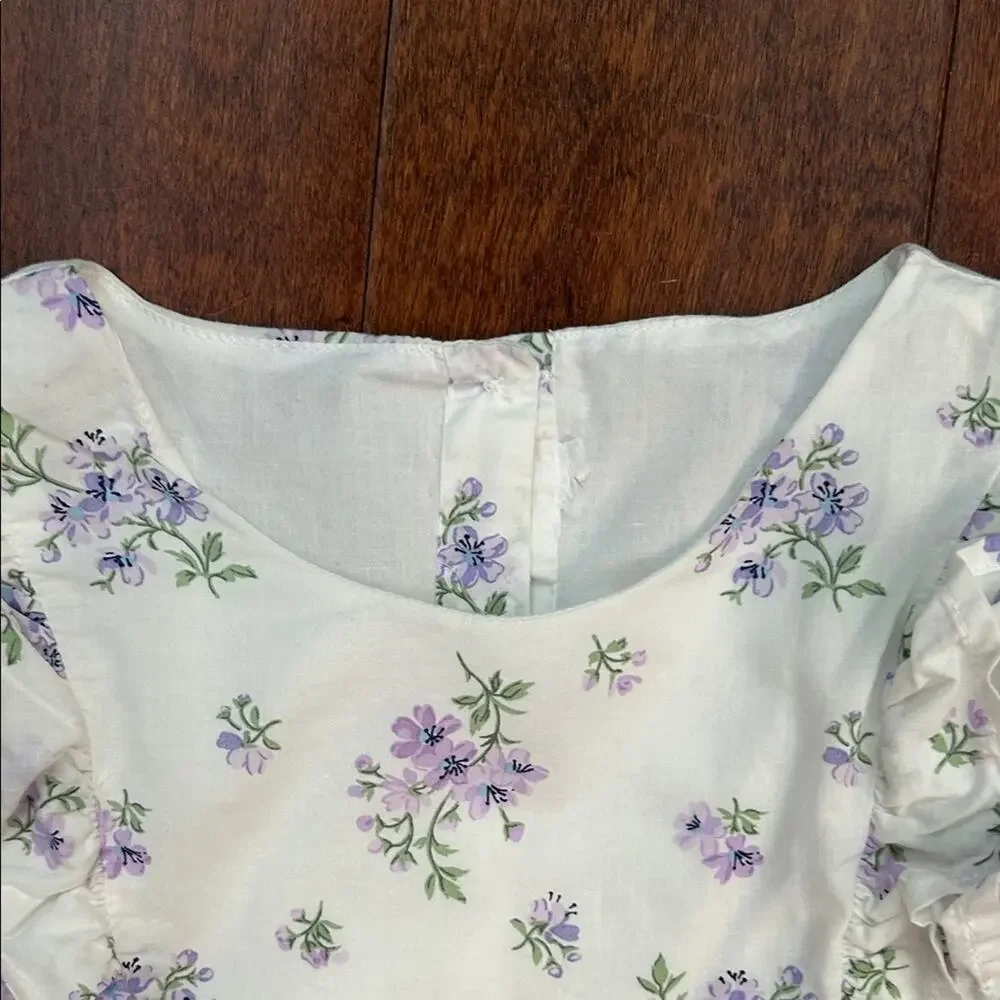 Gymboree Girl’s Adorable Purple & White Floral Kids Dress with Ruffles, Size 8